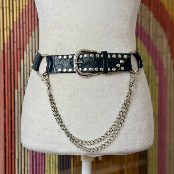Vintage Accessories - Y2K Retro Brand Studded Leather Chain O-Ring Belt